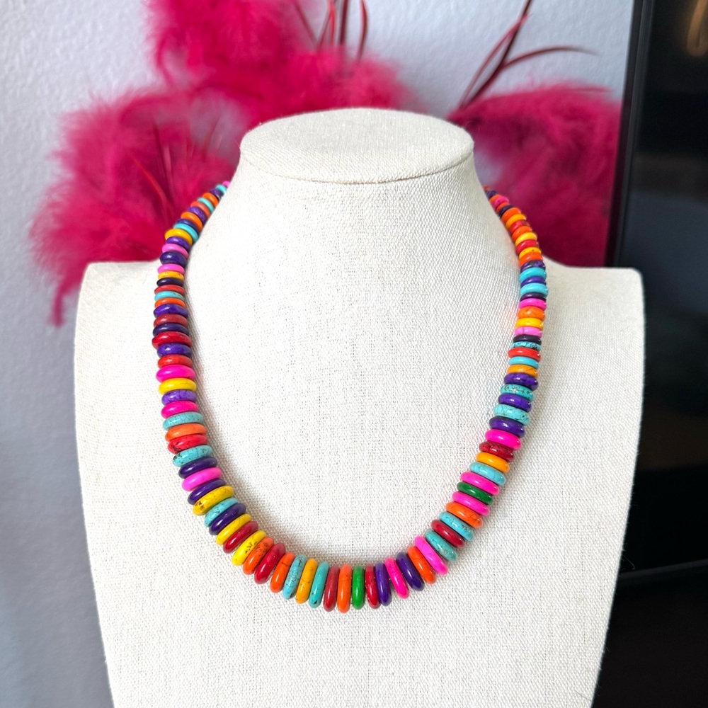 Multicolor Stone and Clay Beaded Necklace - Picture 7 of 7